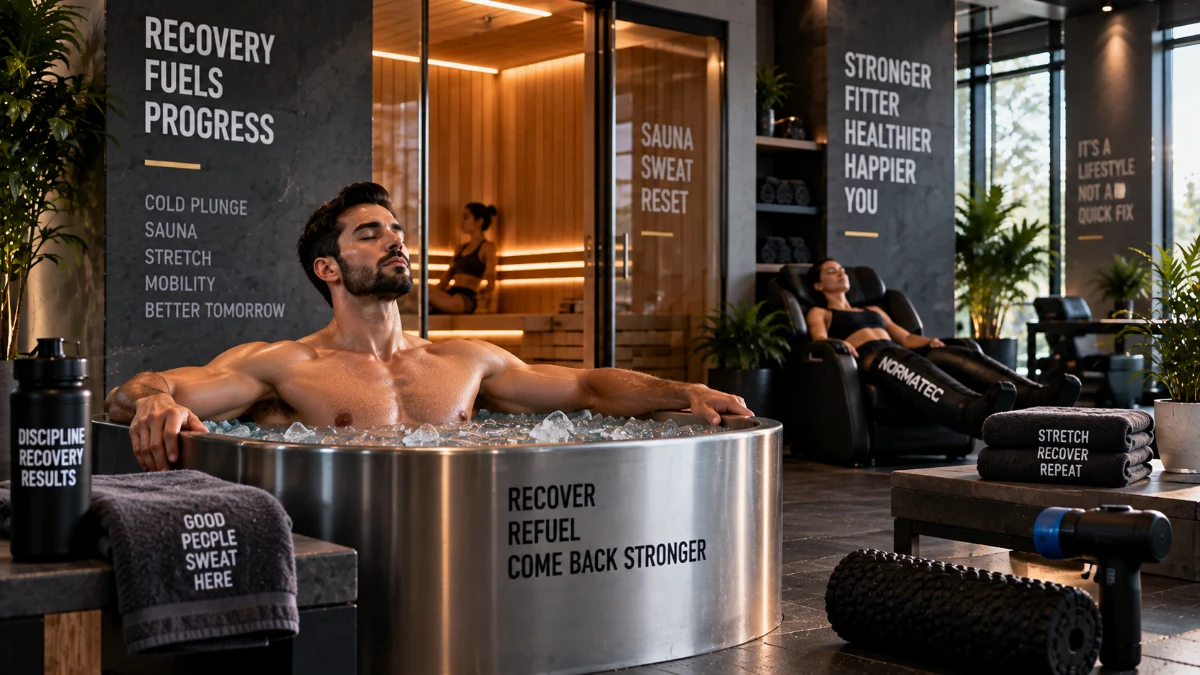 Member in the ice bath beside the sauna in the recovery room